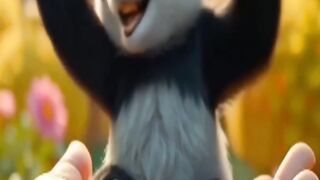 A small and tiny panda is in happy mood