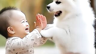 A Cute Baby Playing with Dog ????