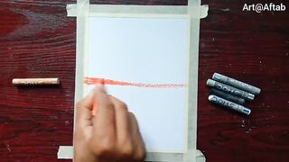 Beautiful sunset scenery -Easy oil pastel drawing for beginners