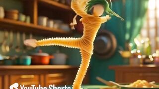 Nudelfrau und Spaghettifrau  machen Ballett