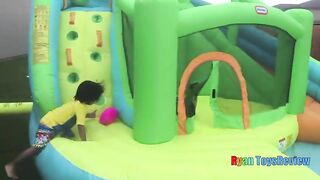 HUGE EGGS Surprise Toys Challenge with Inflatable water slide