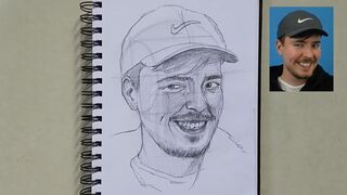 Mr.Beast drawing with pencil , Loomis method sketch step by step