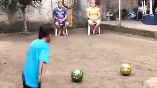 Football fun  kid playing brilliant football tricks