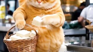 The chef cat cooks delicious food Yam Yam Yam