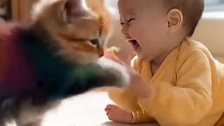 Cats play with children