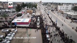 Drone footage shows moment three Israeli hostages released in Gaza