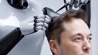 Hair cut withe robot Elon mask