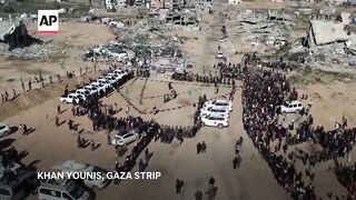 Drone footage shows moment three Israeli hostages handed over in Gaza.