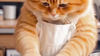 Mother cat makes cake