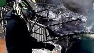 Frying crackers using motorbike clothes