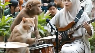 Cute Cat And Cute Girl Band