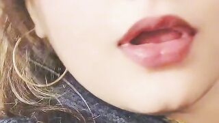 Beautiful girl mimecring on song