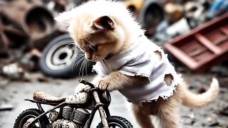 Chú mèo con tội nghiệp bị bạn bè chế giễu vì chơi đồ chơi xe máy cũ ở bãi rác #JDVP