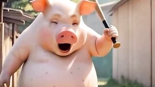 Pig and cat battle