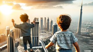 Kids jumping and walking in the sky