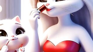 Cute cat doing makeup for the first time