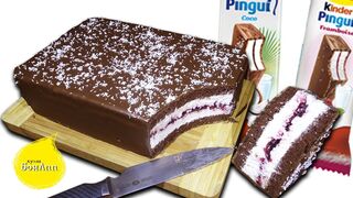Gigantic Kinder Pingui with coconut and raspberries