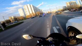 Chasing a sports motorcycle on three motorboats