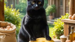 Cat baking pizza