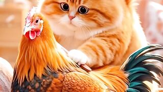 Cat watching the Hen Body very Amazing story