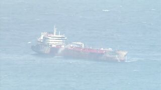 Aerial video reveals shocking extent of damage to North Sea oil tanker.