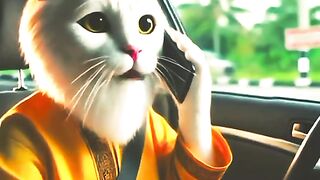 Cute cat a funny talk a mobile phone
