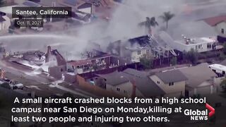 Small plane crash near San Diego leaves at least two dead, damages homes.