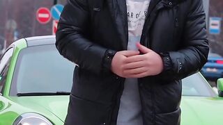 Riding a sports car in Saint-Petersburg in winter
