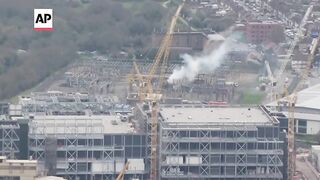 Aerials show site of fire that caused 18-hour shutdown of Heathrow Airport.