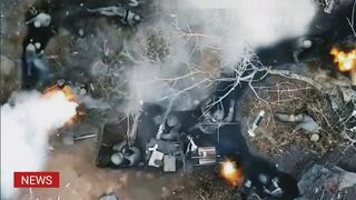Ukraine drones drop grenades blow up Russian Wagner group position