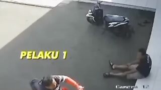 Moments of the police arresting a motorbike thief