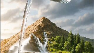spilling water in a glass onto the mountain