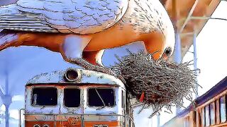The story of a pigeon making a nest on the train and laying lots of eggs