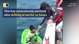 Chinese boy rescued after drifting on kayak for 24 hours.