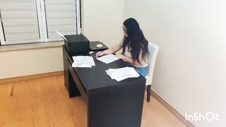 Lucky chubby worker his female boss in high heels