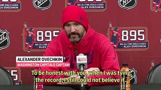 Alex Ovechkin says breaking NHL career goals record an 'unbelievable moment'.