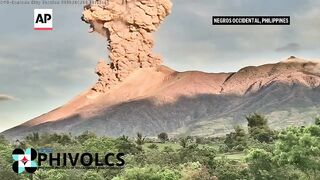 Philippines volcano — one of the most active — erupts with big plume of ash.
