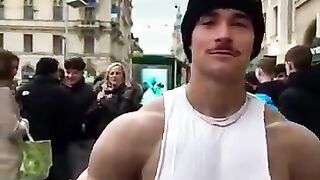 "Fake Bodybuilder Pranks Reactions in Public Places"