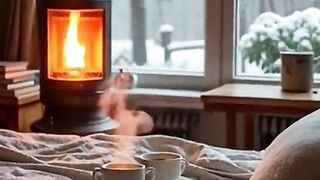 Having A Cup of Tea in Snow Fall