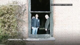 Josh Shapiro surveys fire damage to his residence after alleged arson.