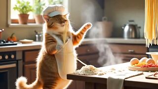 Cat Eats Noodles Like a Human