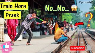 Funny video part 1????| try not to laugh |Best prank Train horn reaction on public