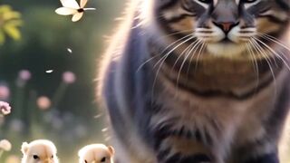 Kucing besar dan anak ayam