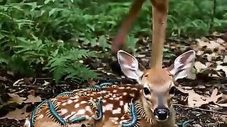 A few insects are attached to the deer
