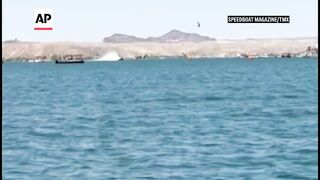 Speedboat trying to break a speed record in Arizona goes airborne.