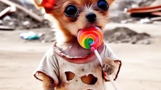 The puppy sell watermelon by market