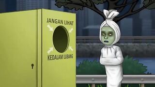 curious pocong ghost gets trapped Funny Cartoon