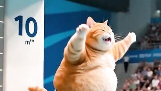 Fat cat becomes a diving athlete