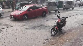 In the sudden rain