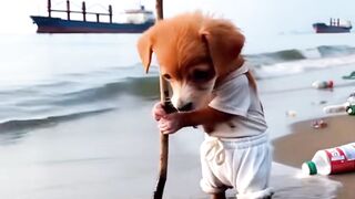 poor puppy is earn money in town